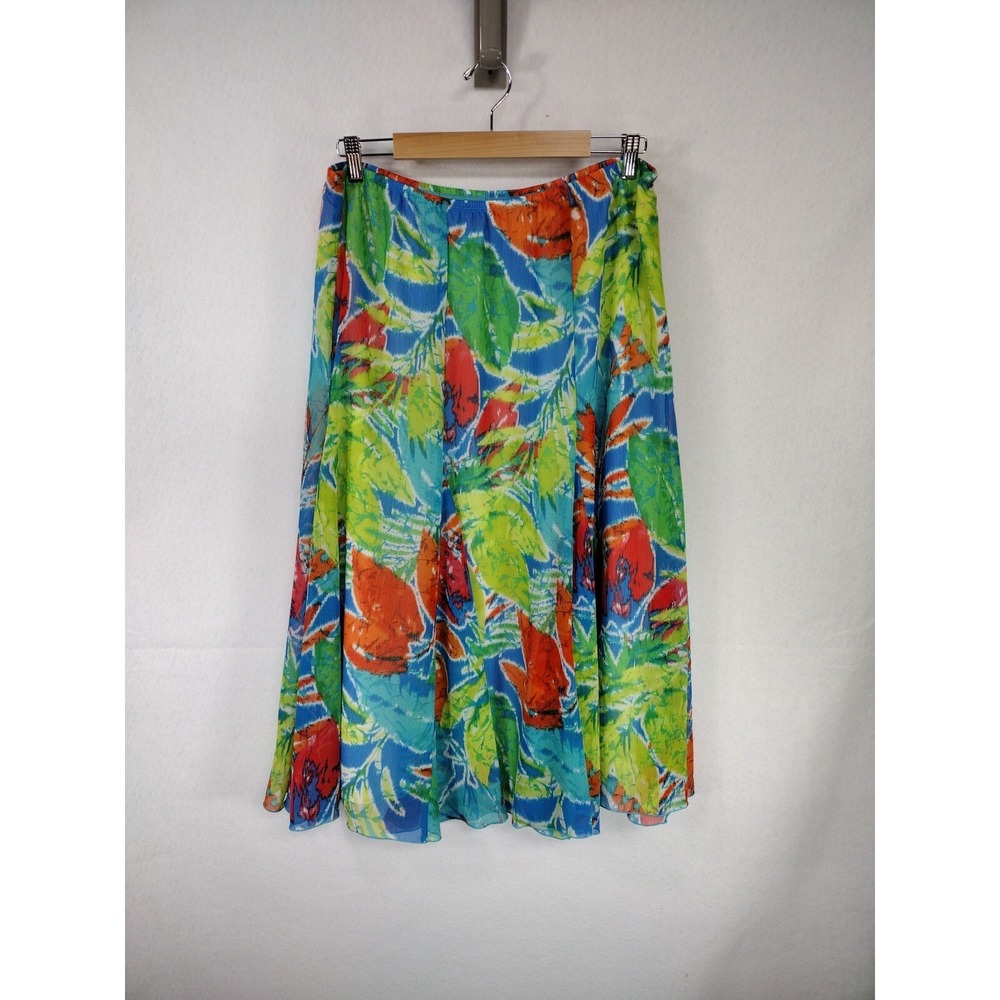 Ruby Rd Women's 14 Panel Ruffle Skirt Elastic Waist Tropical Floral Fully Lined